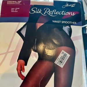 Hanes Reflection Control Top Sandal-foot Waist Smoother Hose in Travel Buff.